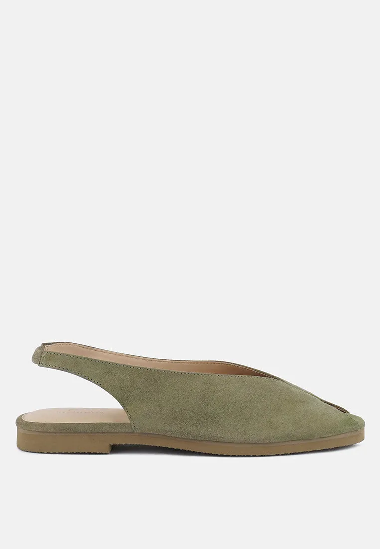 GRETCHEN Green Slingback Flat Sandals