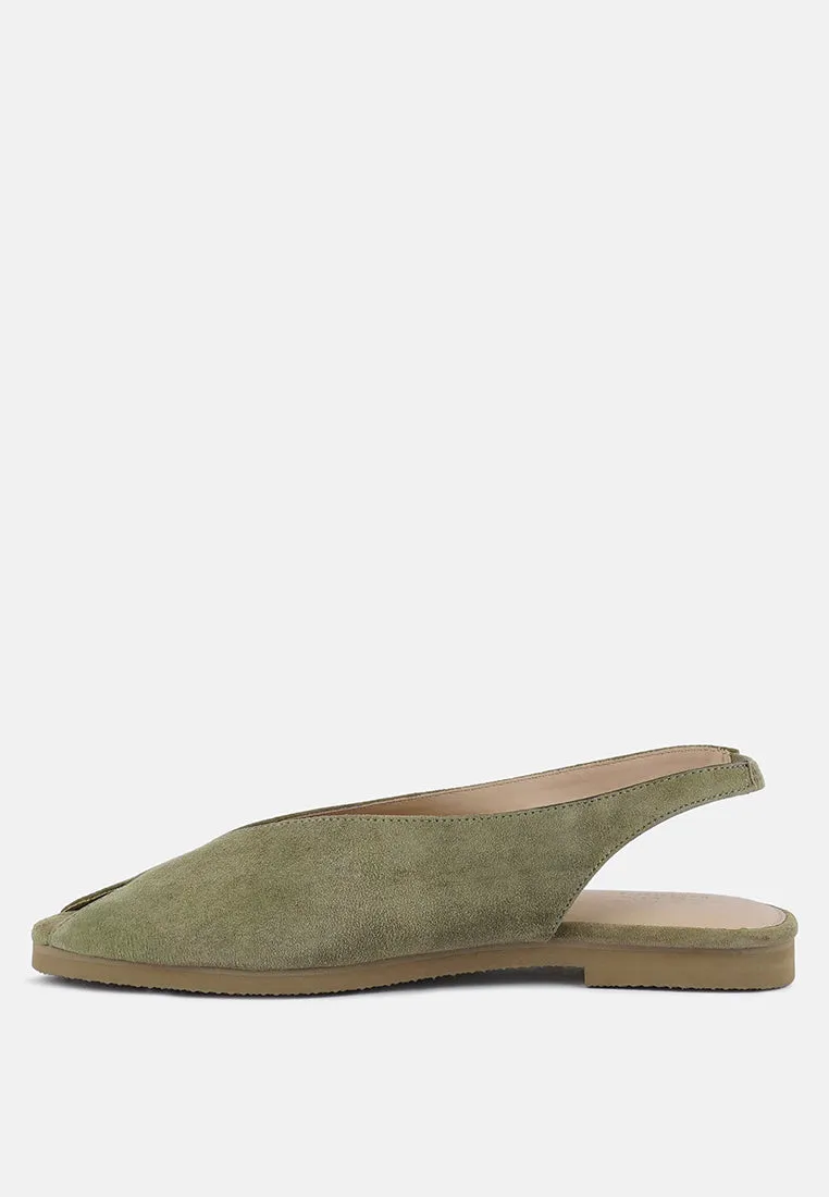 GRETCHEN Green Slingback Flat Sandals