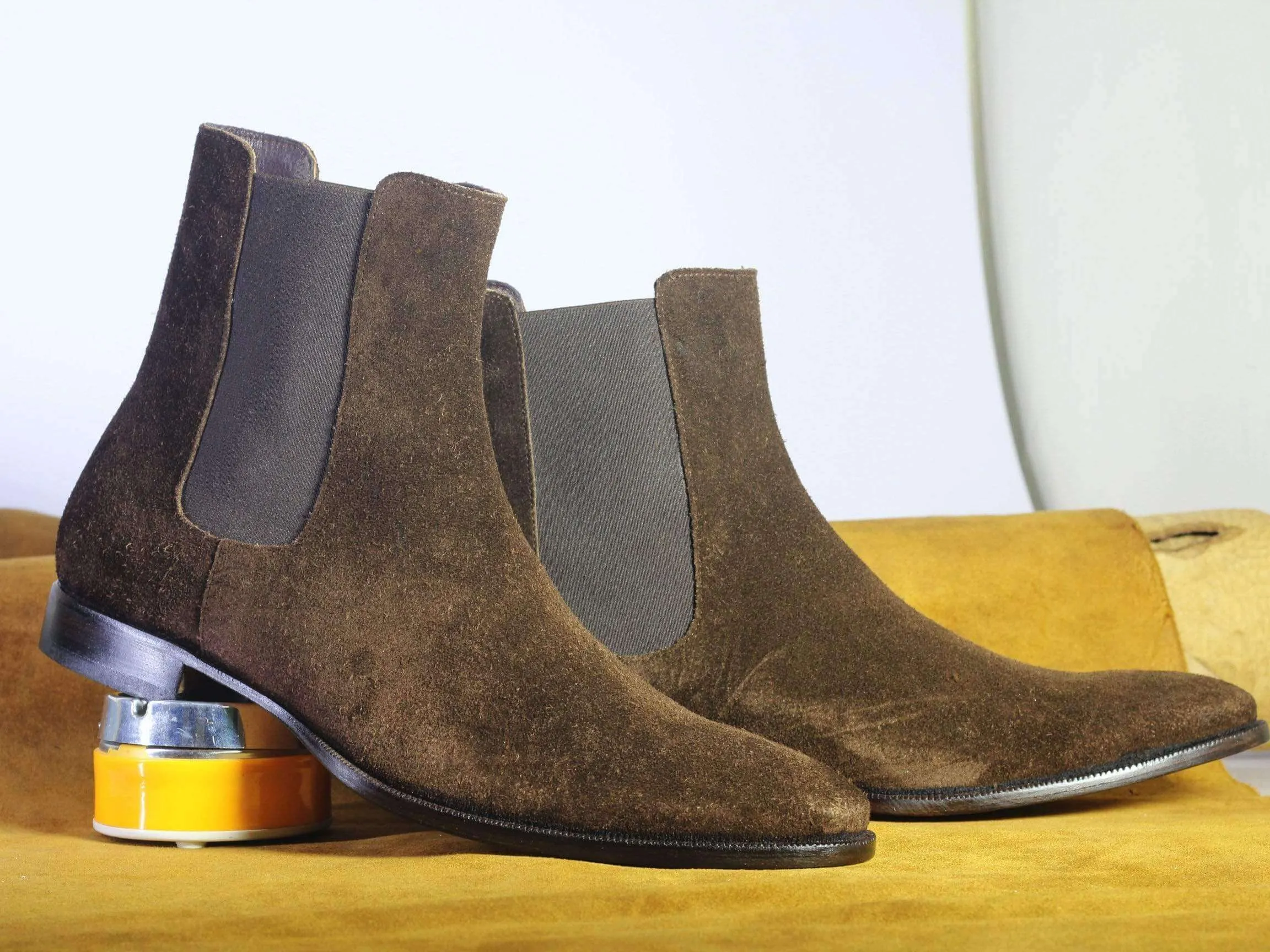 Handmade Men's Ankle Suede Boot Men's Dark Brown Chelsea Boot