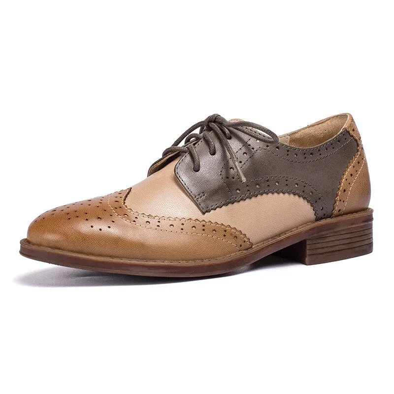 Jane - Earth-tone Tricolor Leather Oxford Shoes for Women