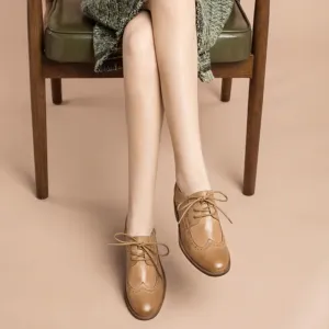 Jane - Earth-tone Tricolor Leather Oxford Shoes for Women