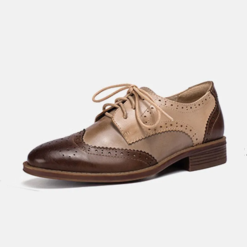 Jane - Earth-tone Tricolor Leather Oxford Shoes for Women