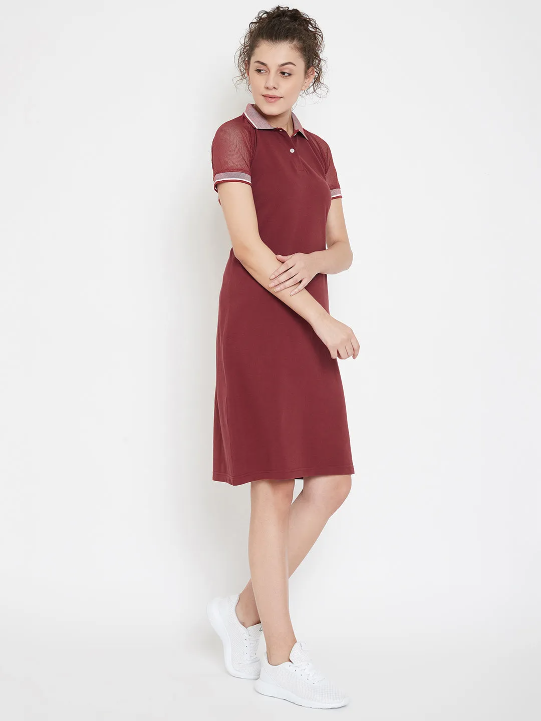 JUMP USA Women Solid Maroon T-shirt Dress