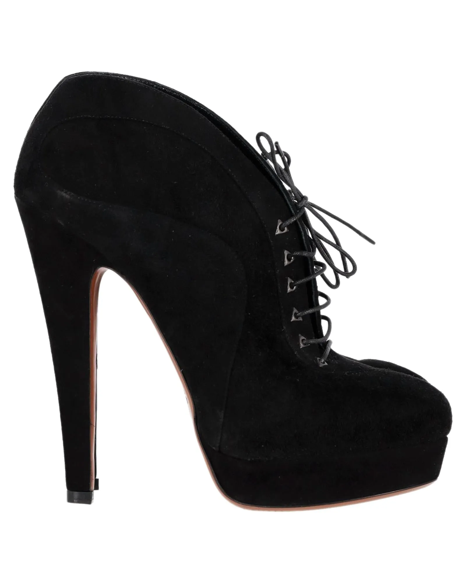 Lace-Up High Heel Boots in Luxurious Black Suede by Alaia