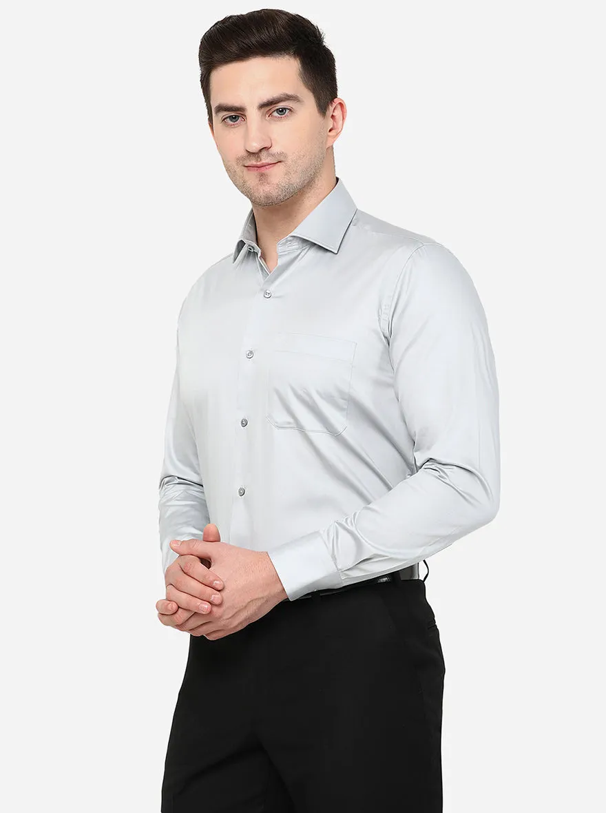 Light Grey Solid Slim Fit Formal Shirt | Metal