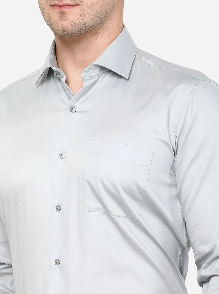 Light Grey Solid Slim Fit Formal Shirt | Metal