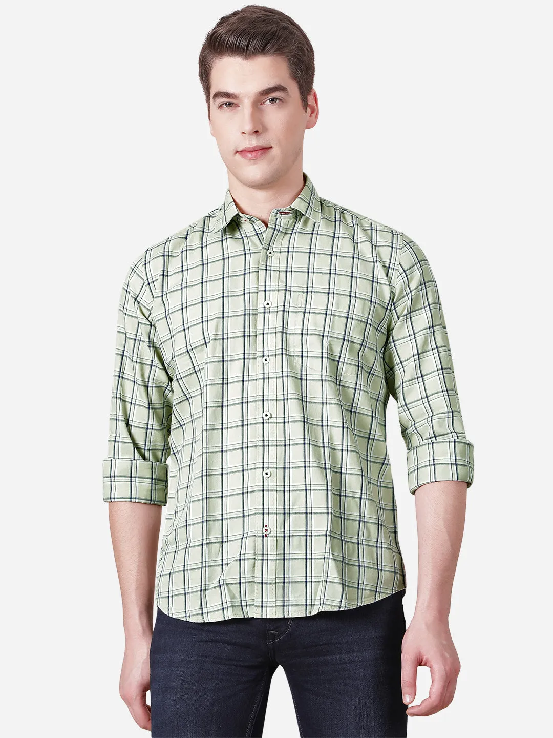 Lily Green Checked Slim Fit Casual Shirt | Greenfibre