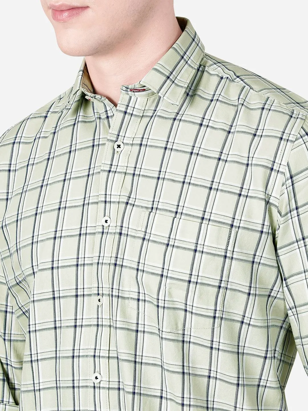 Lily Green Checked Slim Fit Casual Shirt | Greenfibre