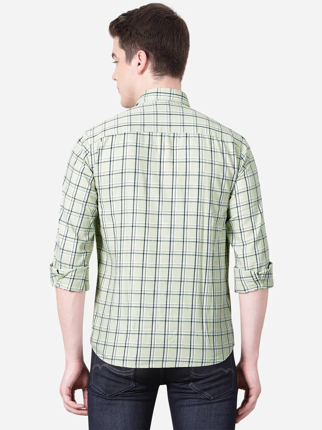 Lily Green Checked Slim Fit Casual Shirt | Greenfibre