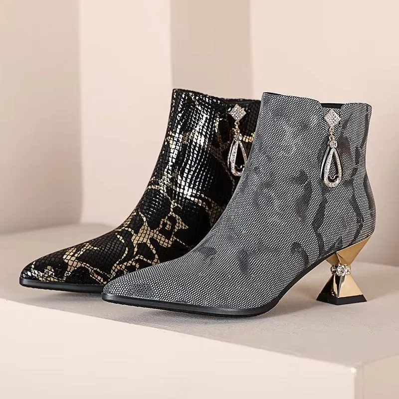 Luxury Serpent-Texture Pointed High Heeled Boots