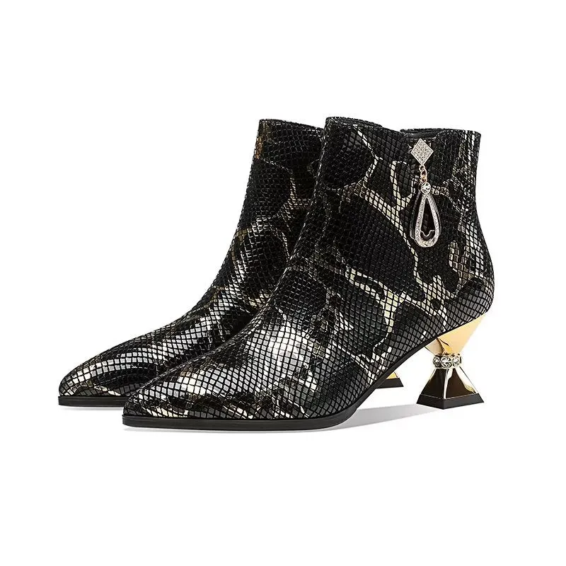 Luxury Serpent-Texture Pointed High Heeled Boots