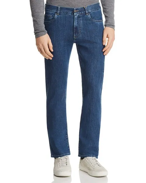 New Stretch Straight Fit Jeans in Canali Blue Denim