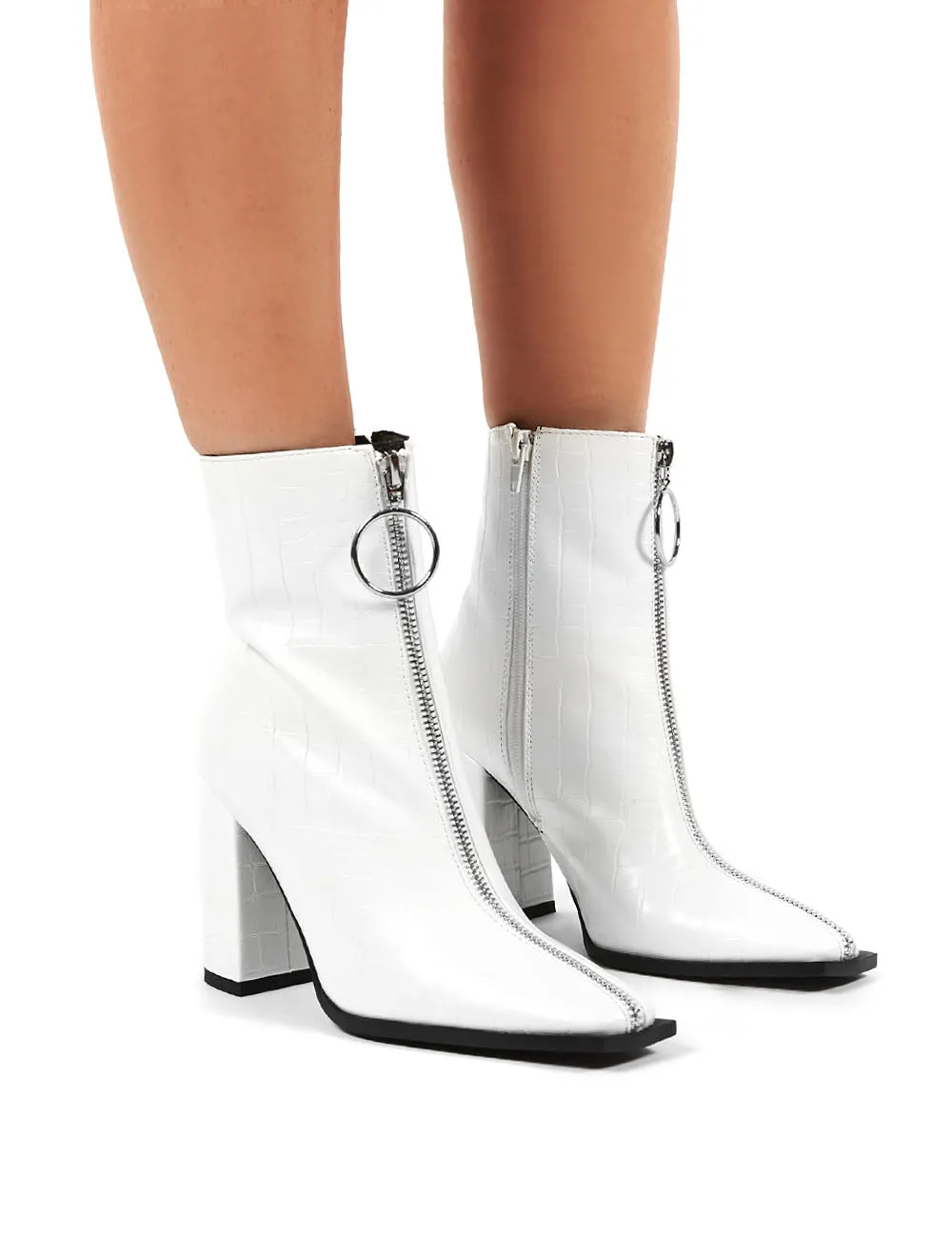 Payback White Croc Zip Ankle Boot