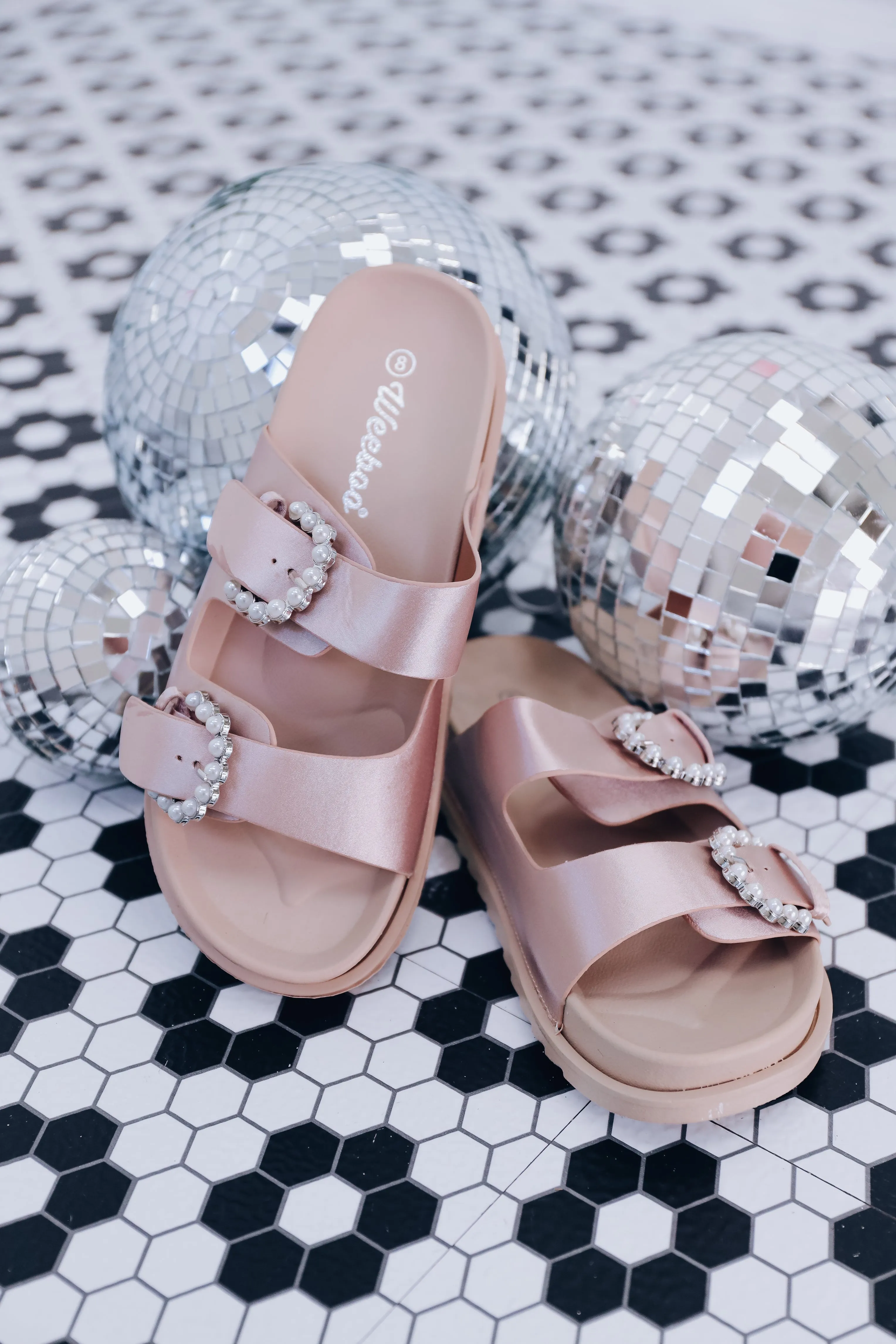 Pearl Buckle Two Band Sandal - Nude