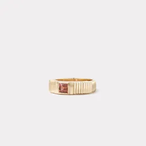 Princess Cut Peach Tourmaline Pleated Solitaire Band