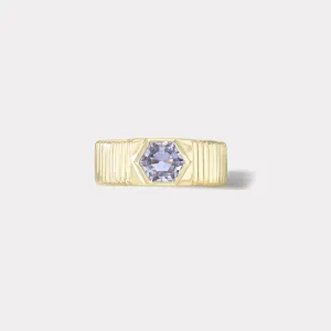 Purple Sapphire Hexagon Pleated Solitaire Band -