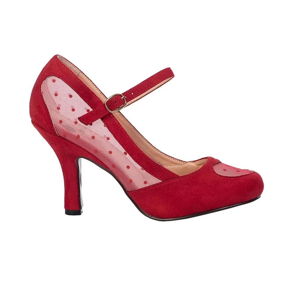 Red Mesh Heart Closed Toe High Heels