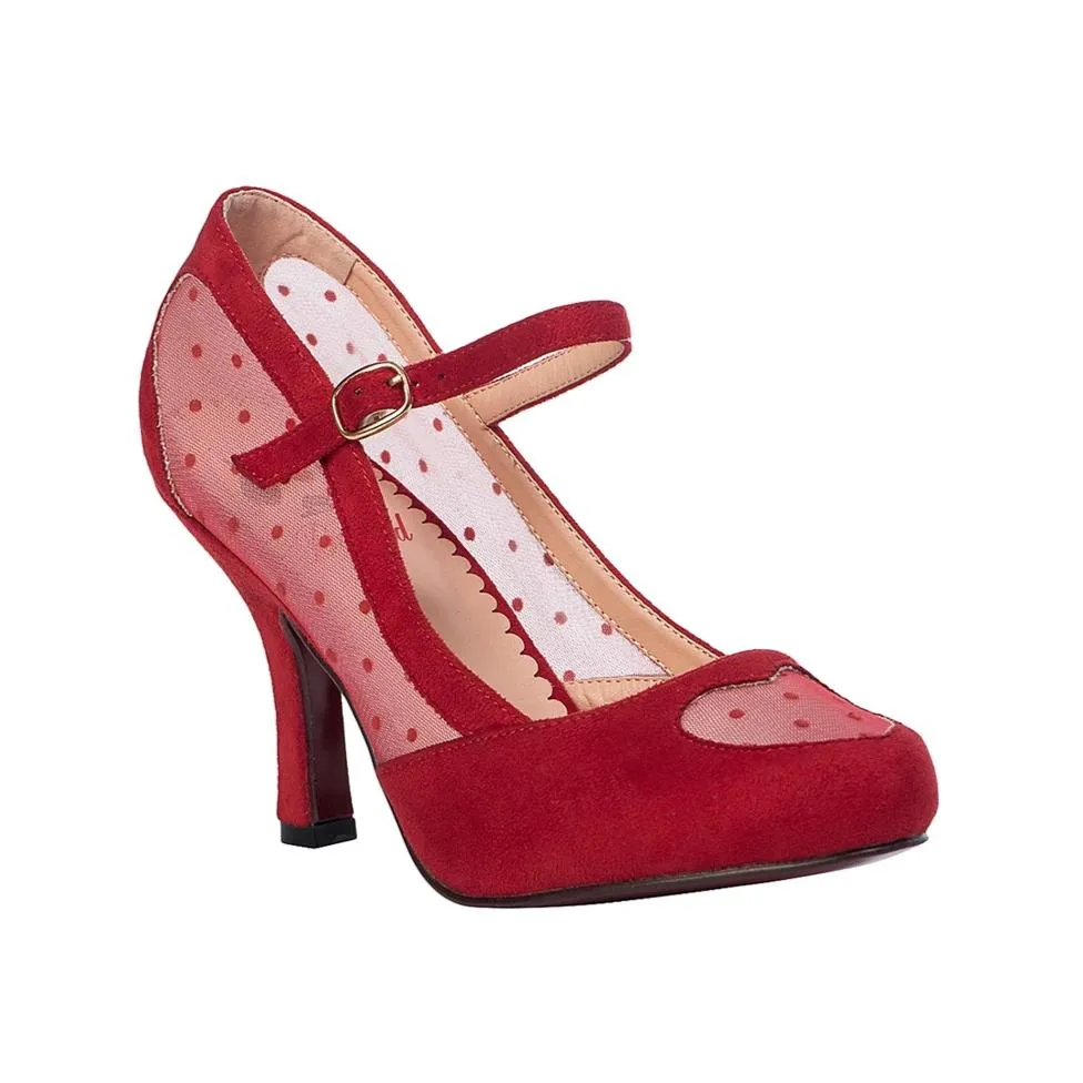 Red Mesh Heart Closed Toe High Heels