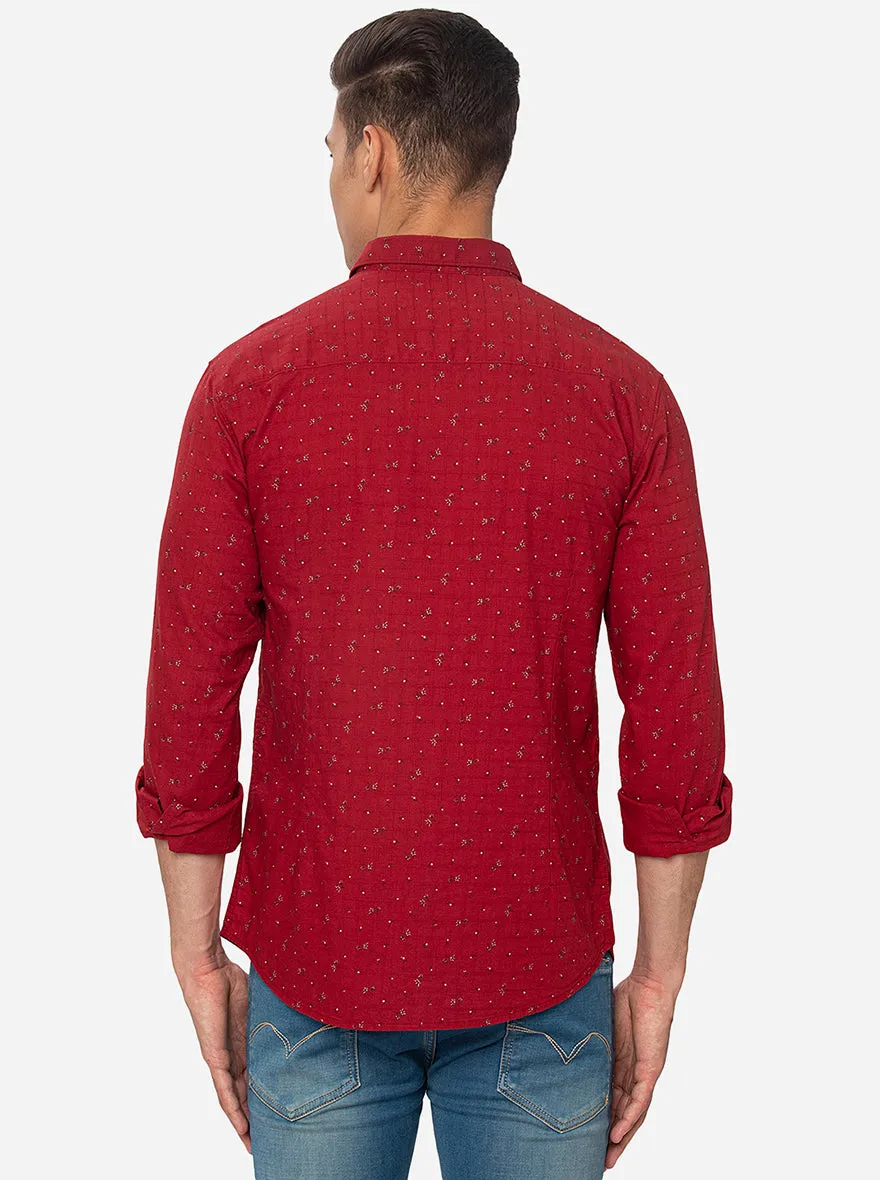 Red  Printed Slim Fit Semi Casual Shirt | Greenfibre