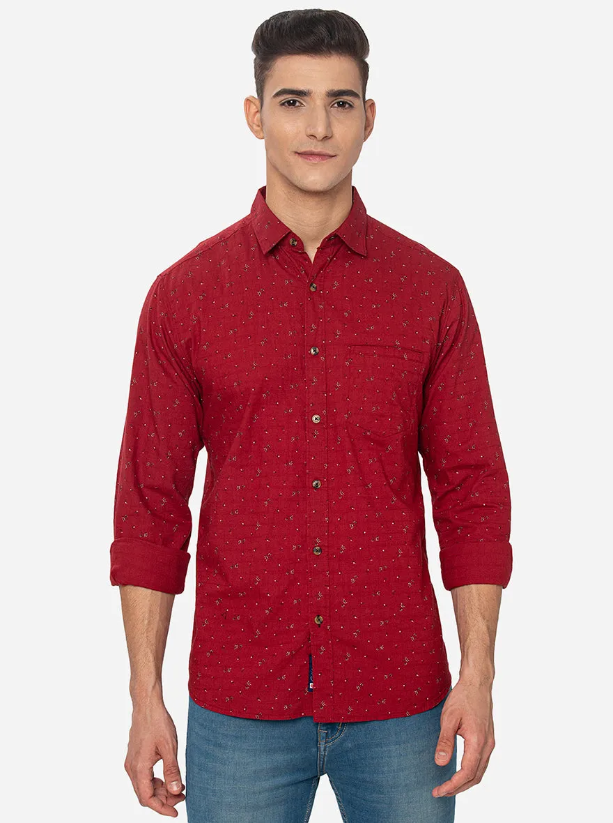 Red  Printed Slim Fit Semi Casual Shirt | Greenfibre