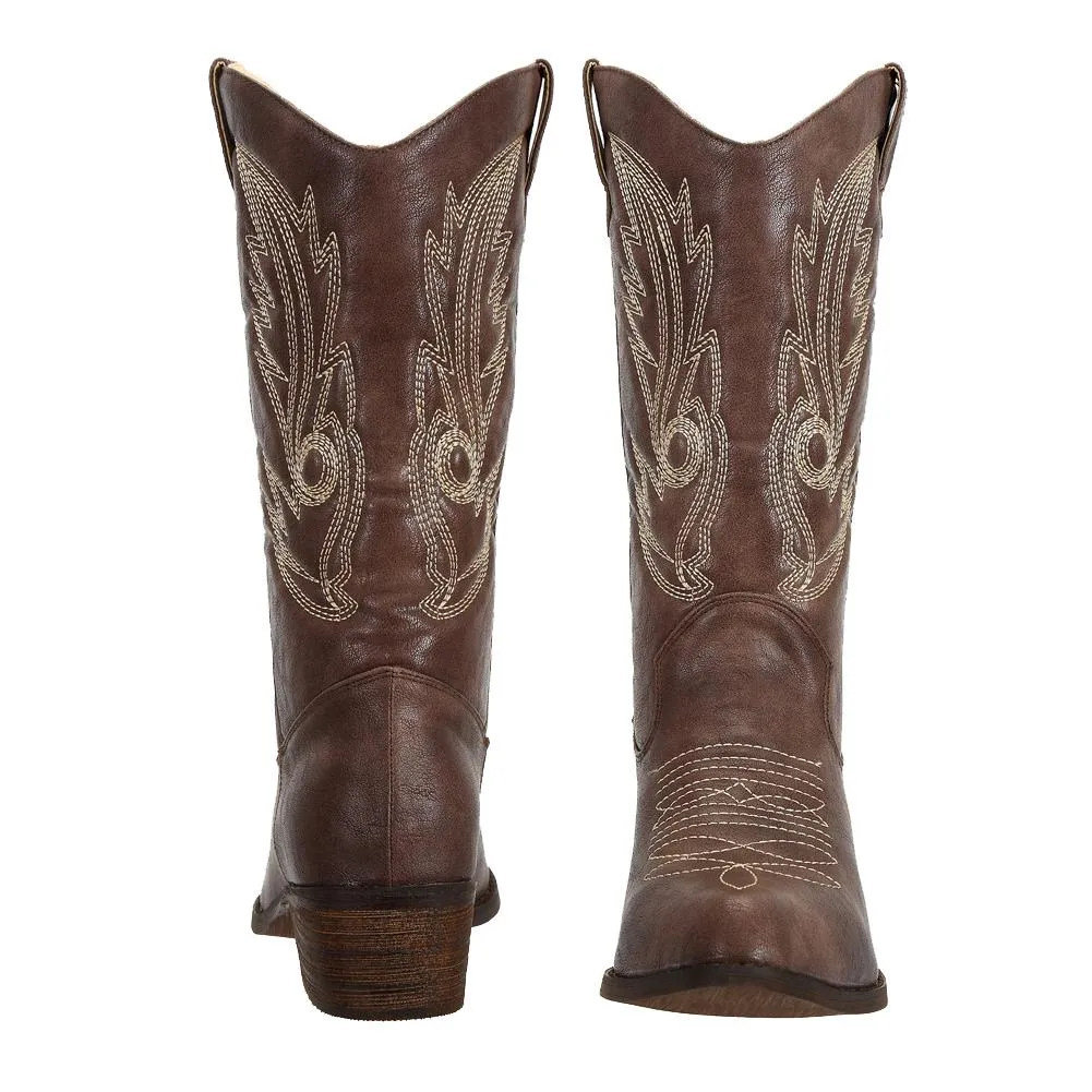 SheSole Pointed Toe Womens Cowboy Boots Brown