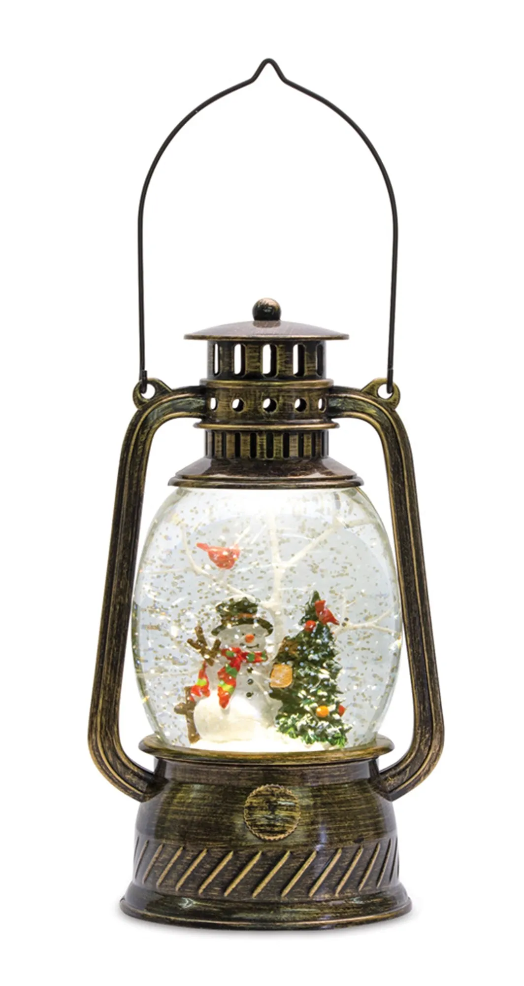 Snowman with Cardinal Friend Snow Globe Lantern