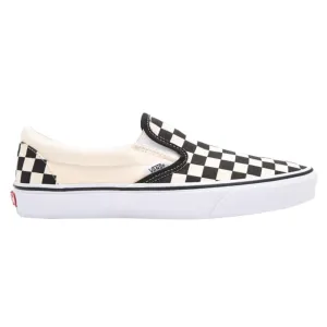 Vans Men's Classic Slip-On Skate Shoes - Black & White Checkerboard/White