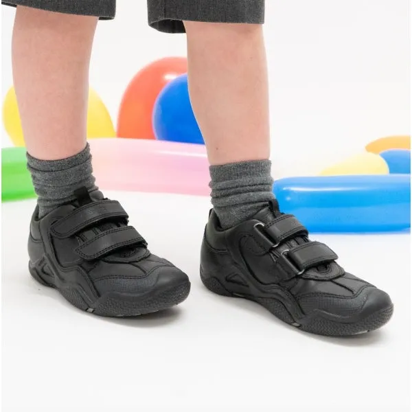 WADER Boys Leather Touch Fasten School Shoes Black