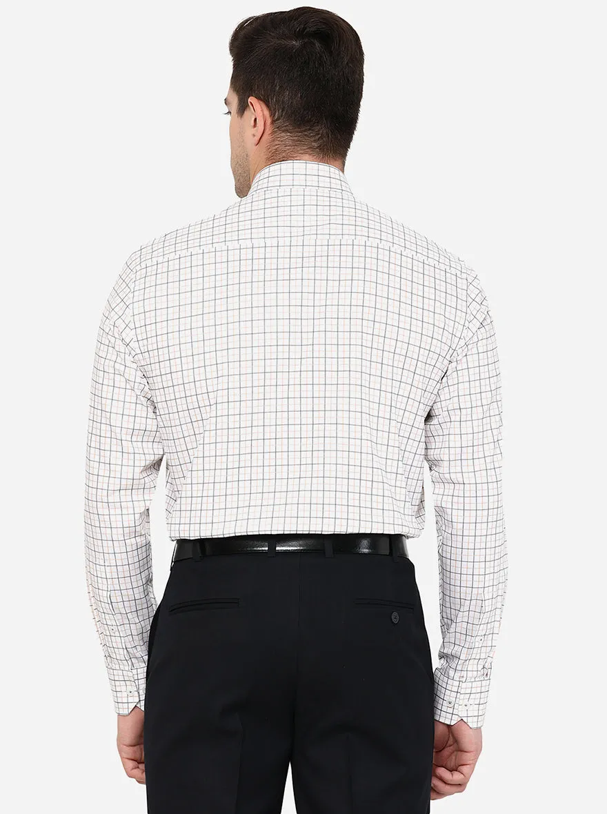 White & Orange Checked Slim Fit Formal Shirt | JadeBlue