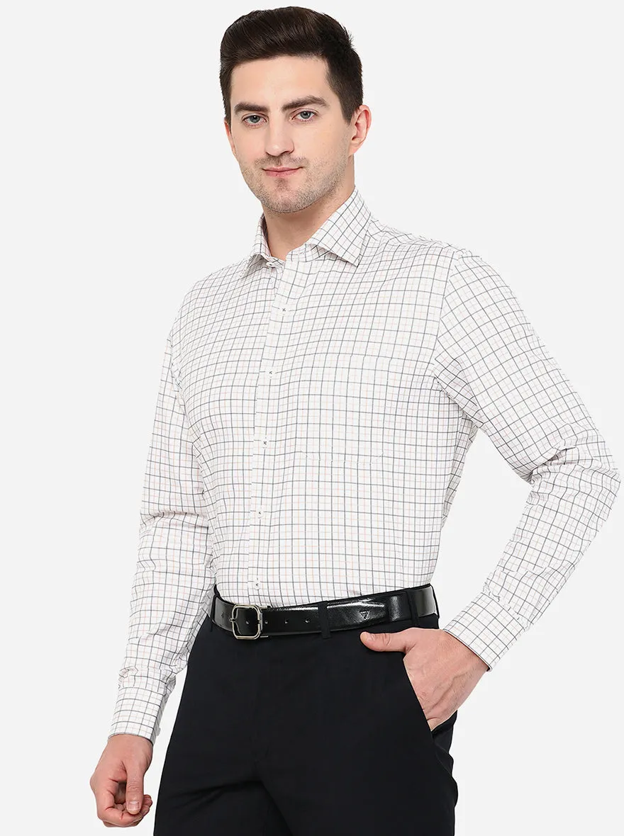 White & Orange Checked Slim Fit Formal Shirt | JadeBlue