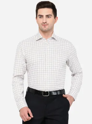 White & Orange Checked Slim Fit Formal Shirt | JadeBlue