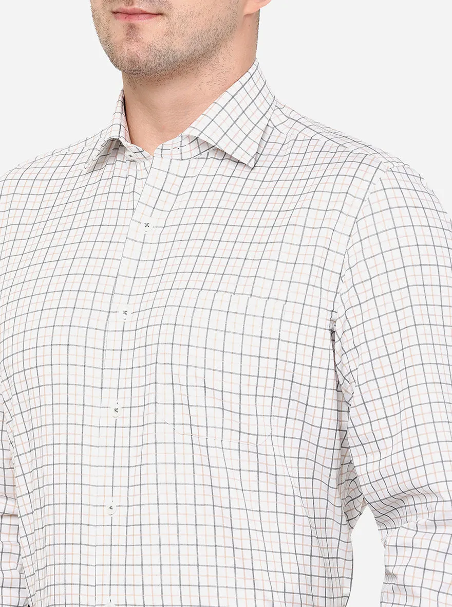 White & Orange Checked Slim Fit Formal Shirt | JadeBlue