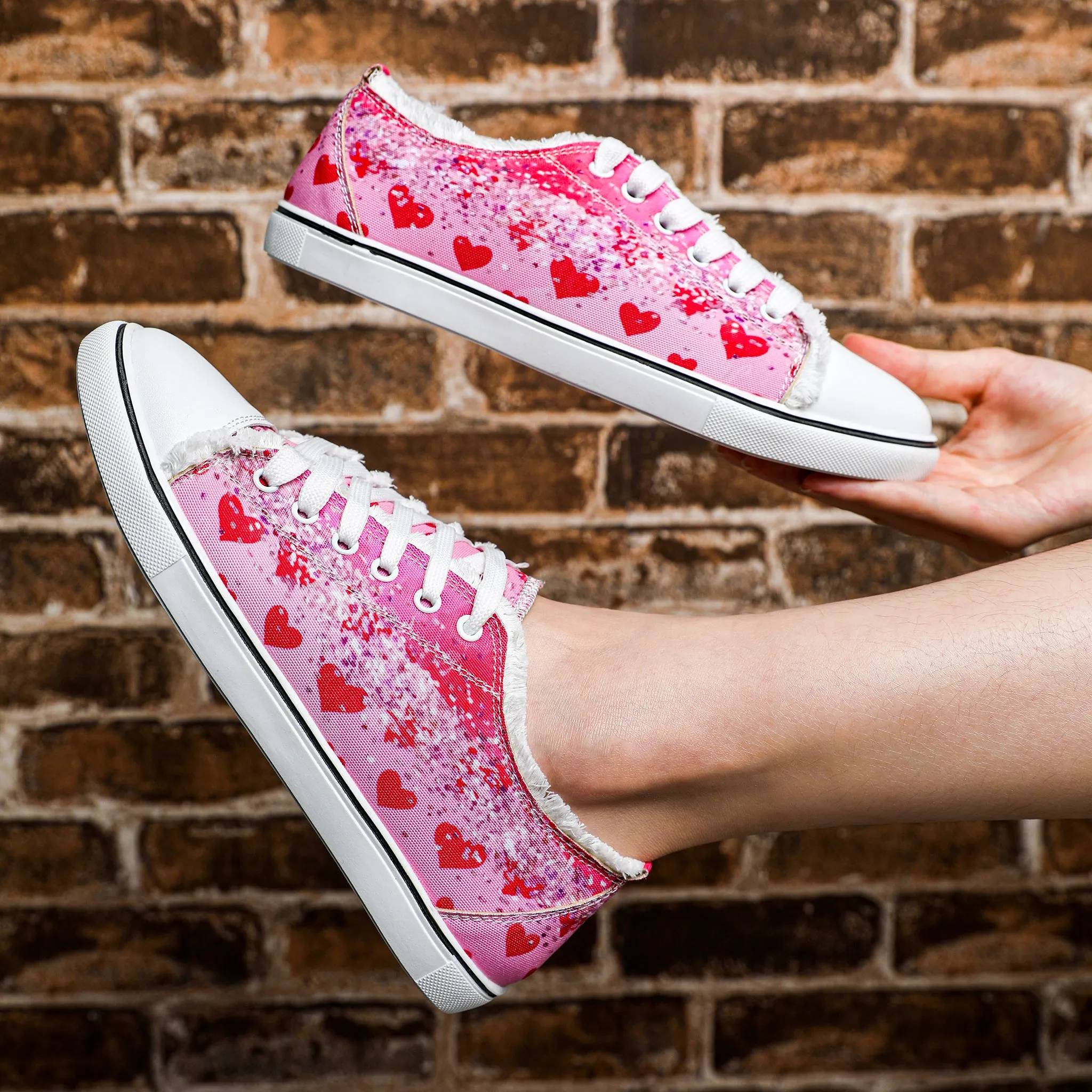 Women's Canvas Shoes Valentine Heart Print Sneaker Casual Shoes