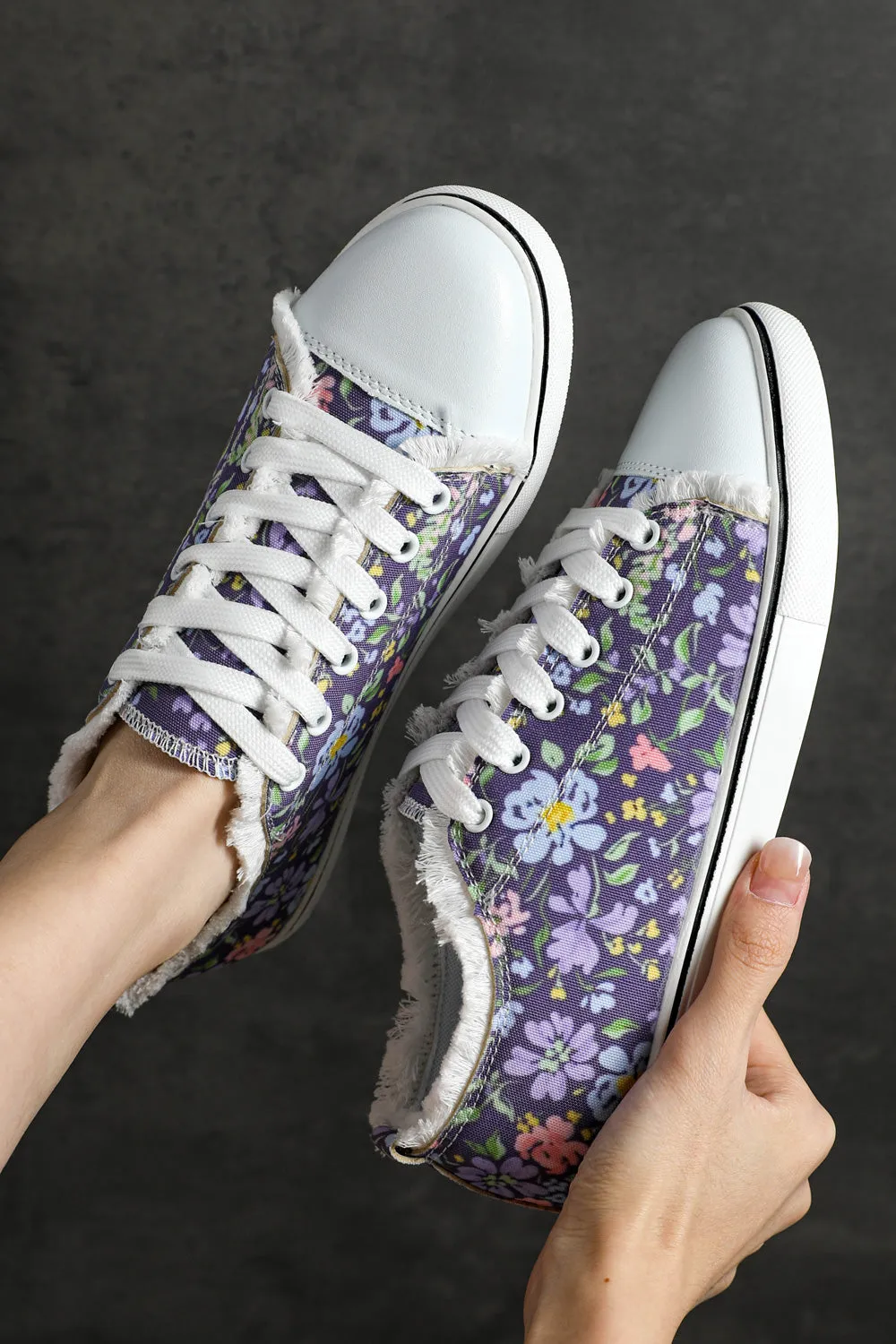 Women's Casual Floral Print Purple Canvas Shoes