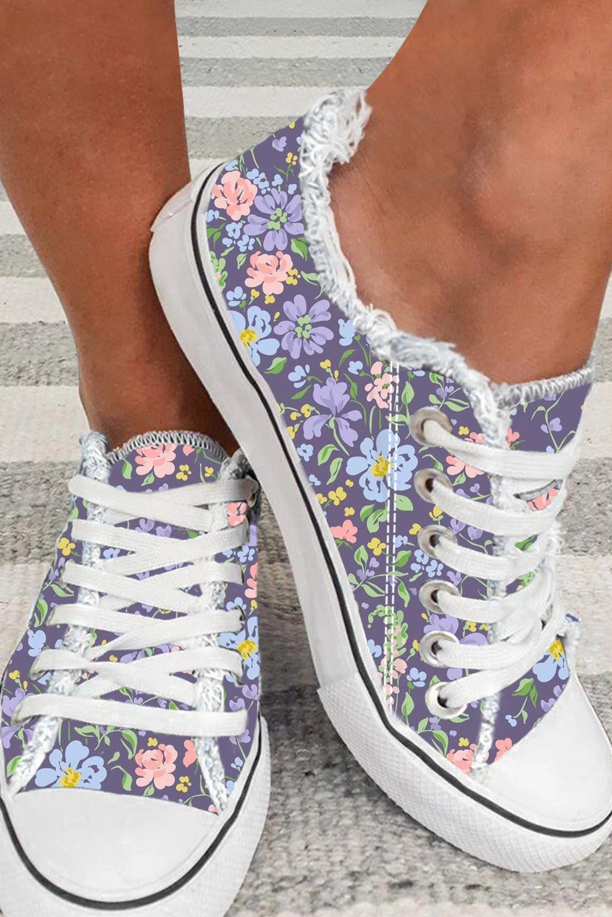 Women's Casual Floral Print Purple Canvas Shoes