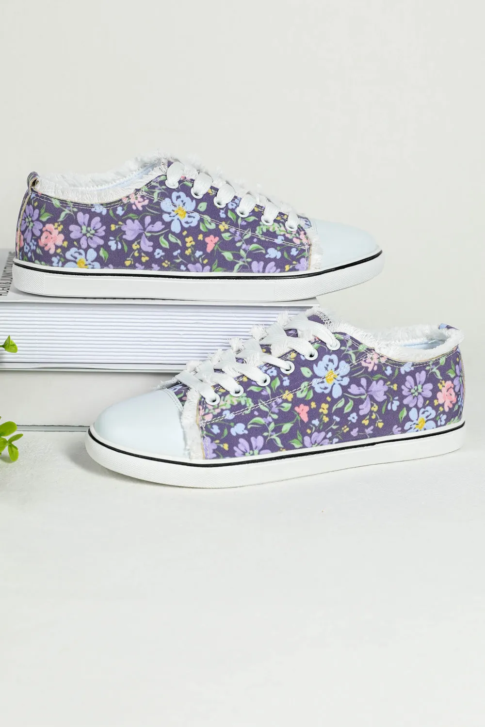 Women's Casual Floral Print Purple Canvas Shoes