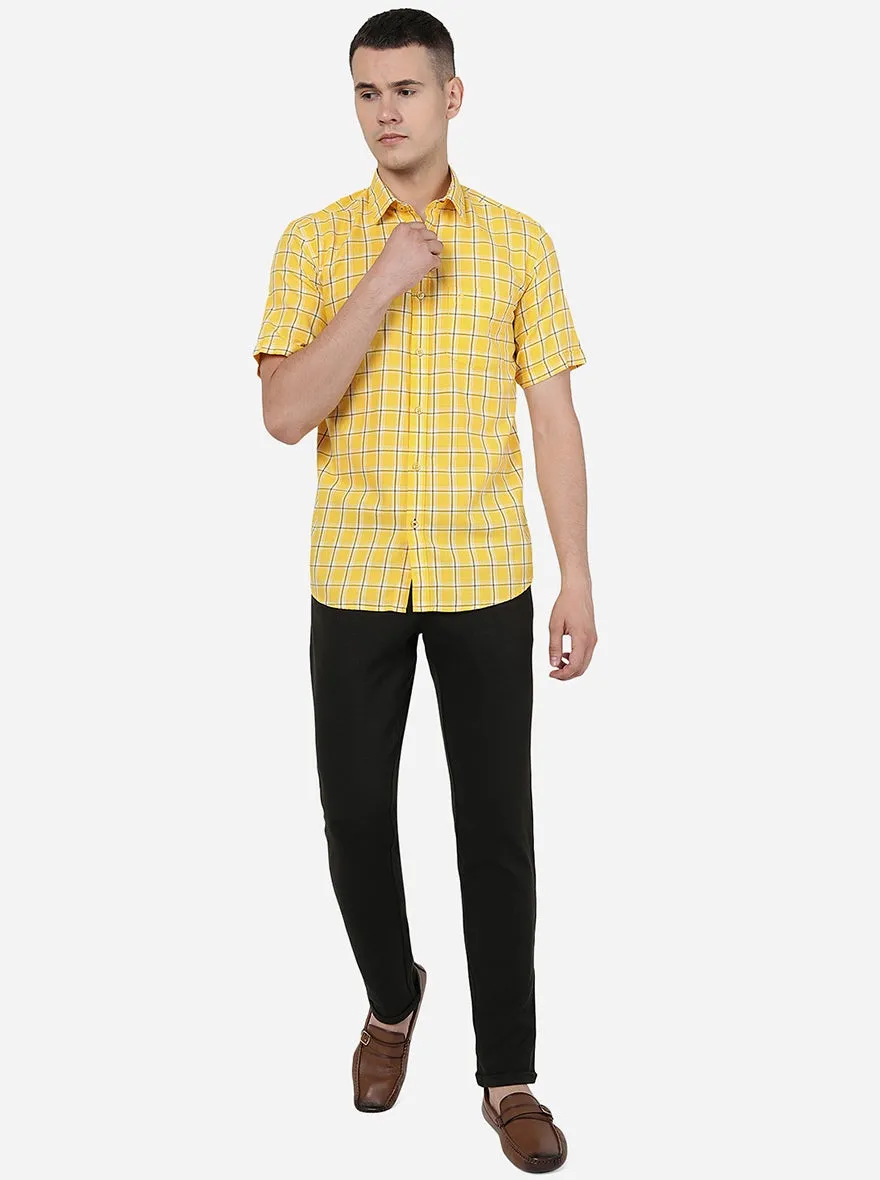 Yellow Checked Smart Fit Semi Casual Shirt | Greenfibre