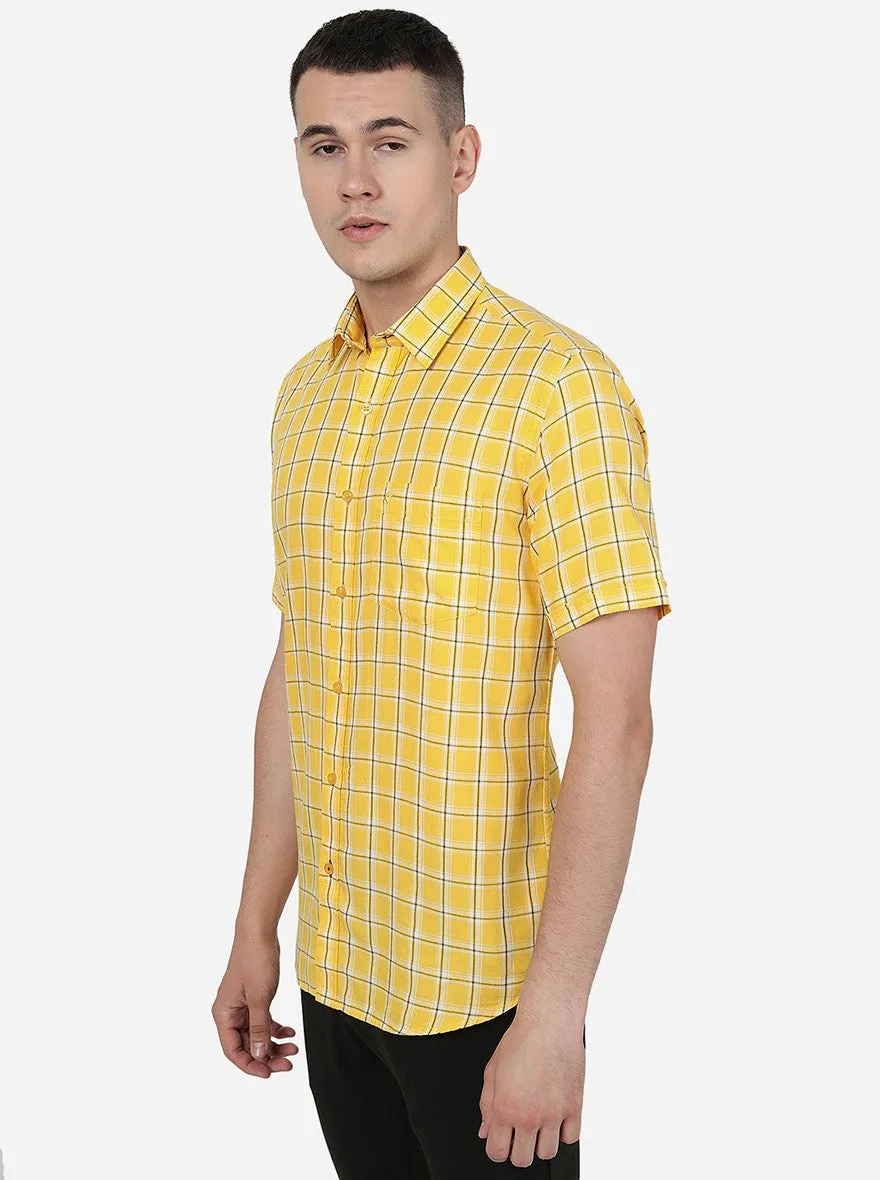 Yellow Checked Smart Fit Semi Casual Shirt | Greenfibre