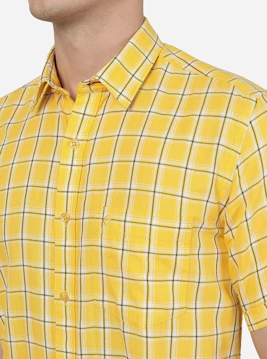 Yellow Checked Smart Fit Semi Casual Shirt | Greenfibre